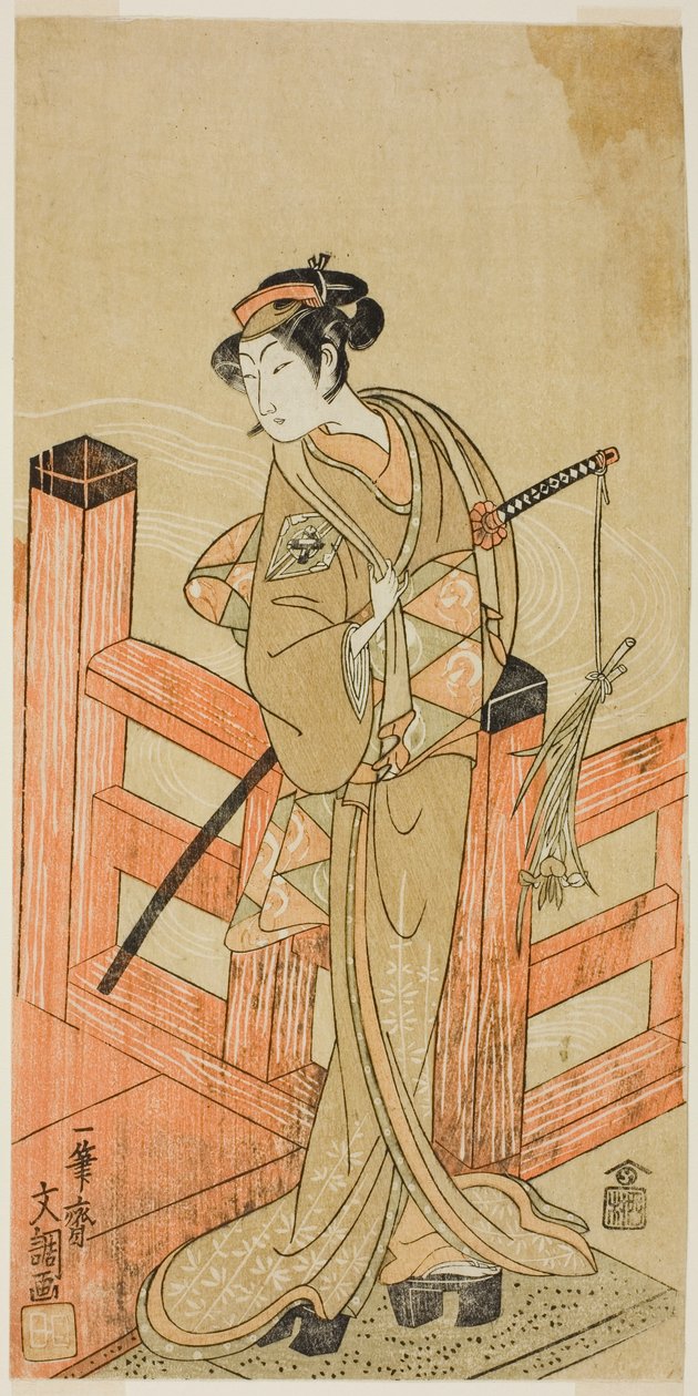 Skuespilleren Nakamura Matsue I som Tsuchiya Umegawa forklædt som den kvindelige sumobryder Oyodo (?) i skuespillet Naniwa no Onna-zumo (?), opført på Nakamura Theatre (?) i den sjette måned, 1770 (?) af Ippitsusai Bunchō