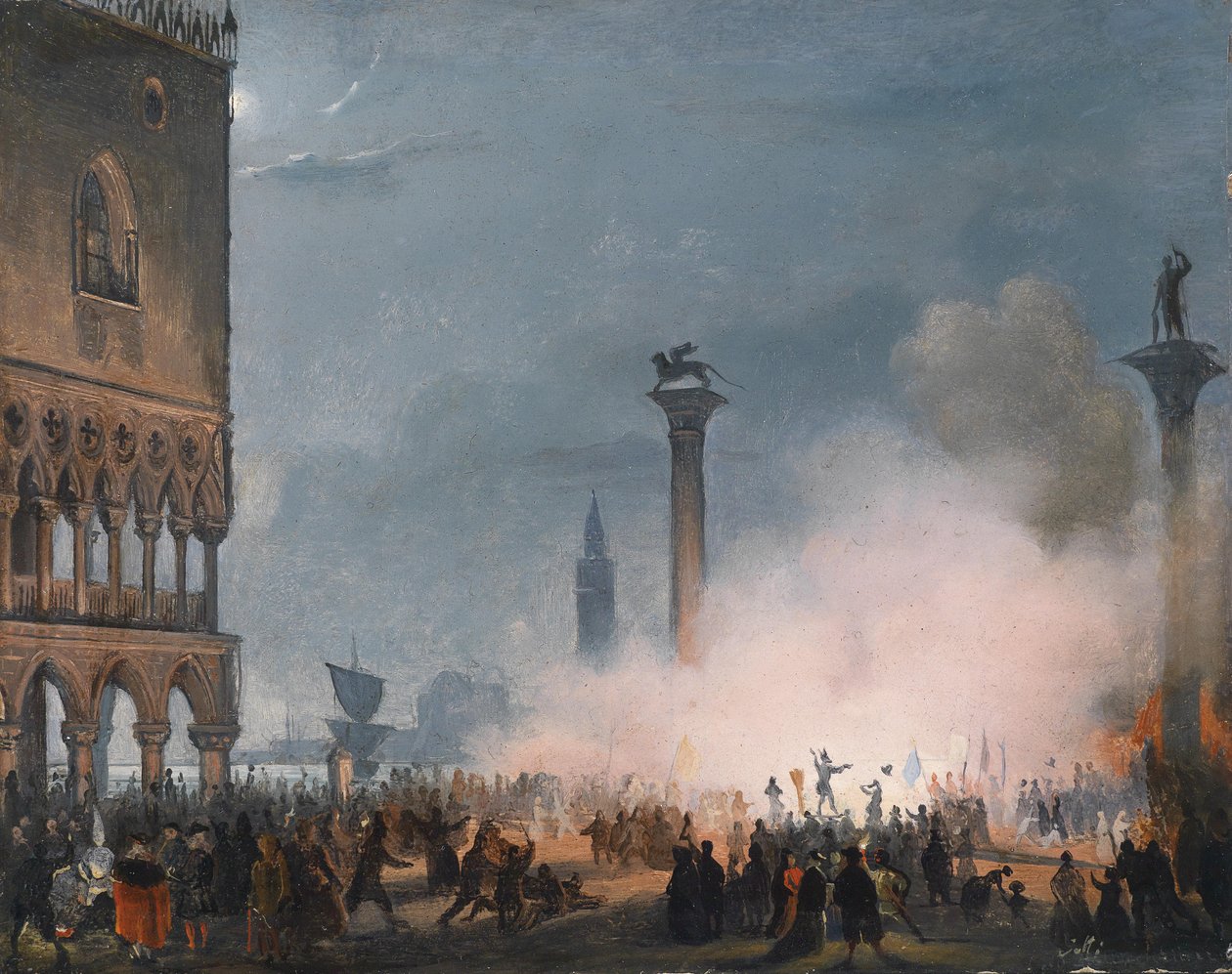Venedig, Piazzetta om natten af Ippolito Caffi