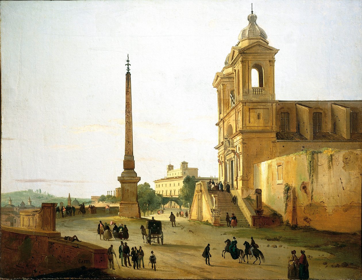 Italien, Rom, Trinity on Mount Church og Sallustian Obelisk af Ippolito Caffi af Ippolito Caffi