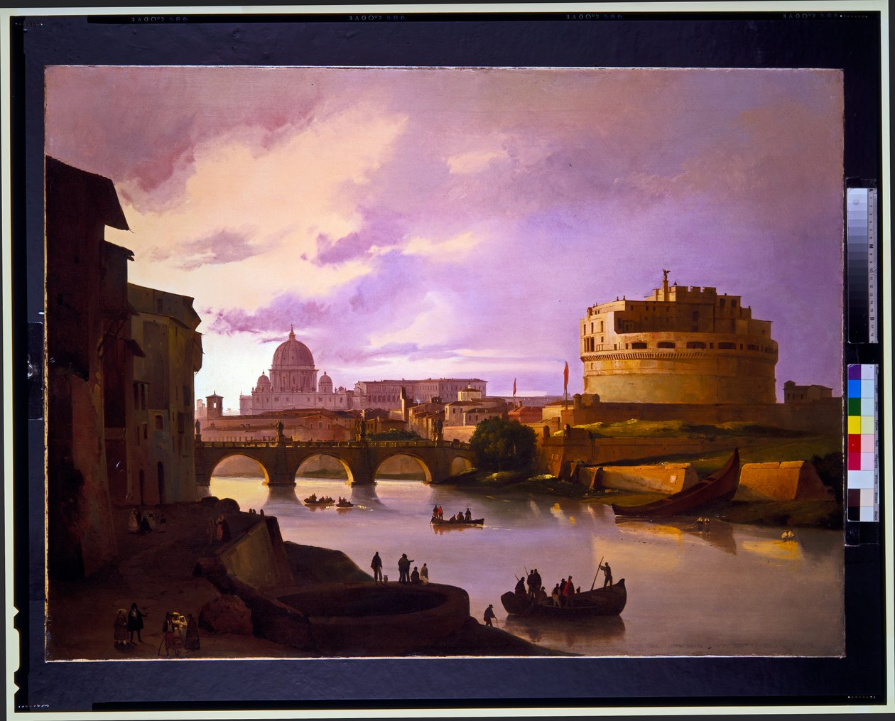 Parvis: Udsigt over Castel Sant Angelo fra Tiberen med Sankt Peters i baggrunden, udsigt over Colosseum af Ippolito Caffi