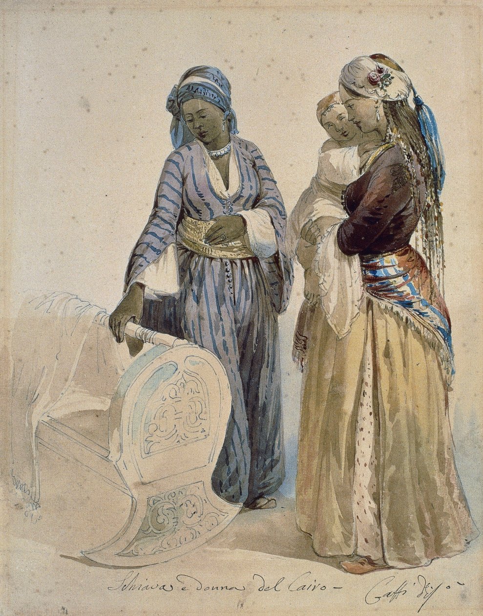 Slave og kvinde fra Cairo, akvareltegning af Ippolito Caffi (1809-1866) af Ippolito Caffi