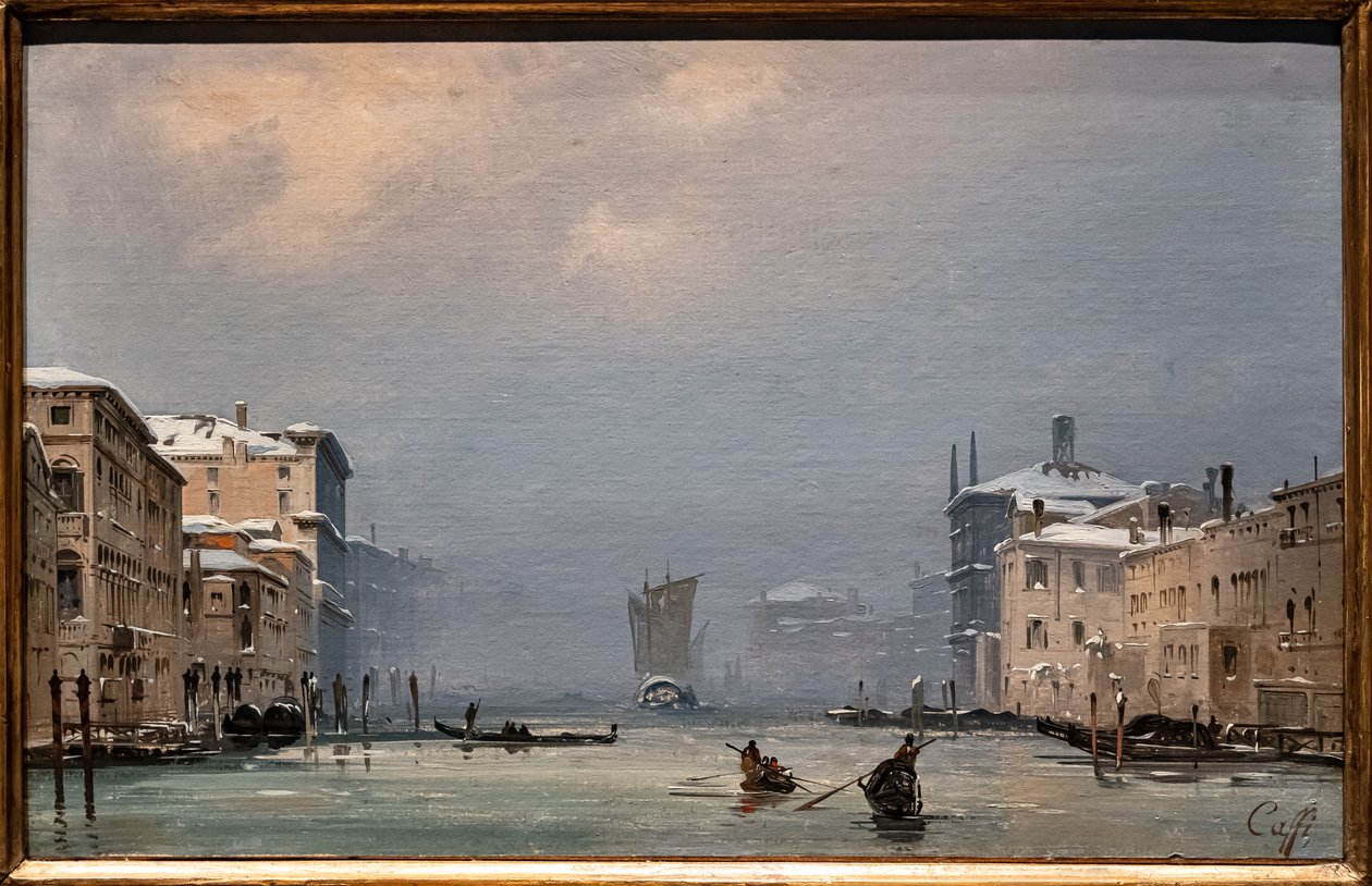 Sne og tåge på Canal Grande af Ippolito Caffi