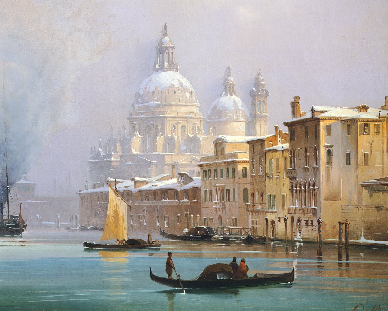 Venedig dækket af sne, af Ippolito Caffi, olie på lærred af Ippolito Caffi