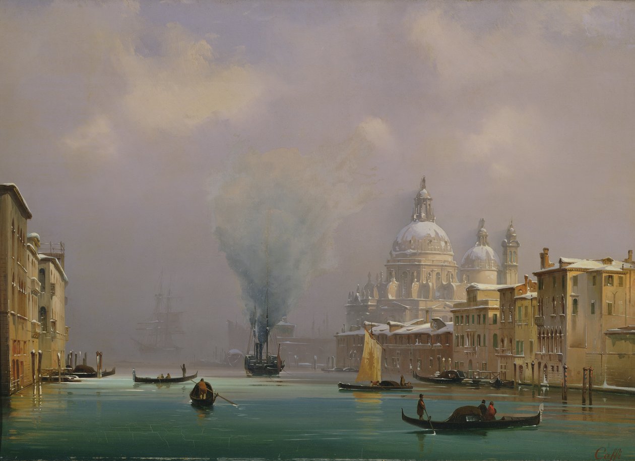 Venedig under sne, ca.1840 af Ippolito Caffi