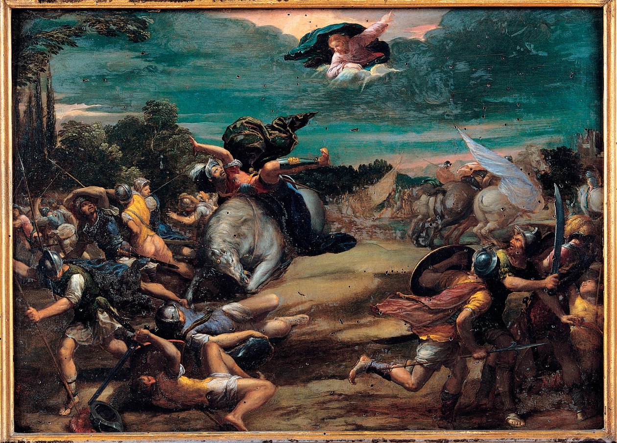 La conversion sur le chemin de Damas (Saint Paul) - Omvendelsen på vej til Damaskus - Maleri af Ippolito Scarsellino (Scarsella) (1551-1620), Olie på træ 1590-1595 (39x55 cm) - Musei Capitolini, Rom af Ippolito Scarcella