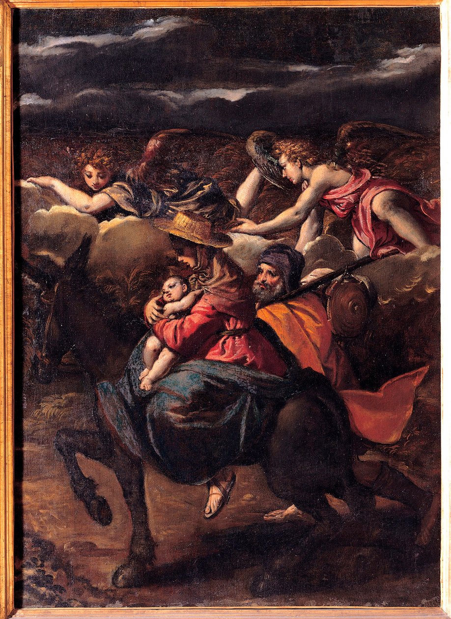 La fuite en Egypte - Flugten til Egypten - Maleri af Ippolito Scarsellino (Scarsella) (1551-1620), Olie på lærred 1585 (101x73 cm) - Musei Capitolini, Rom af Ippolito Scarcella