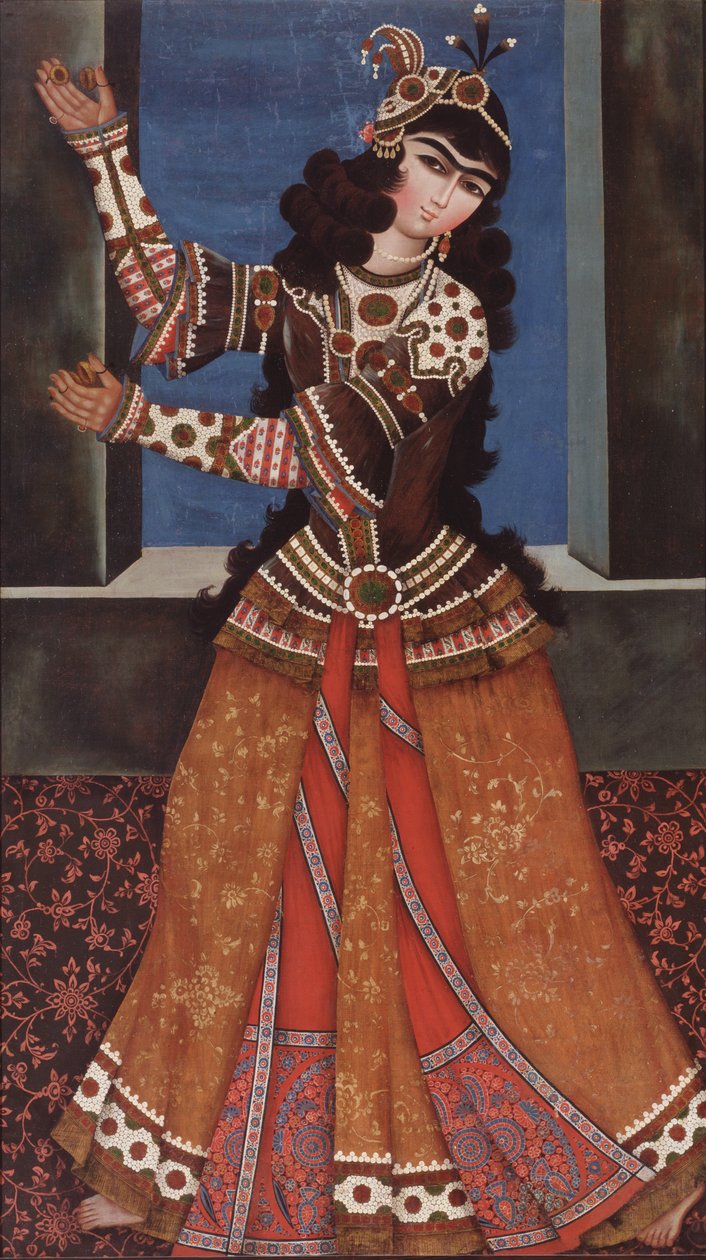 Dansende pige med kastanjetter, begyndelsen af det 19. århundrede. af Iranian Master