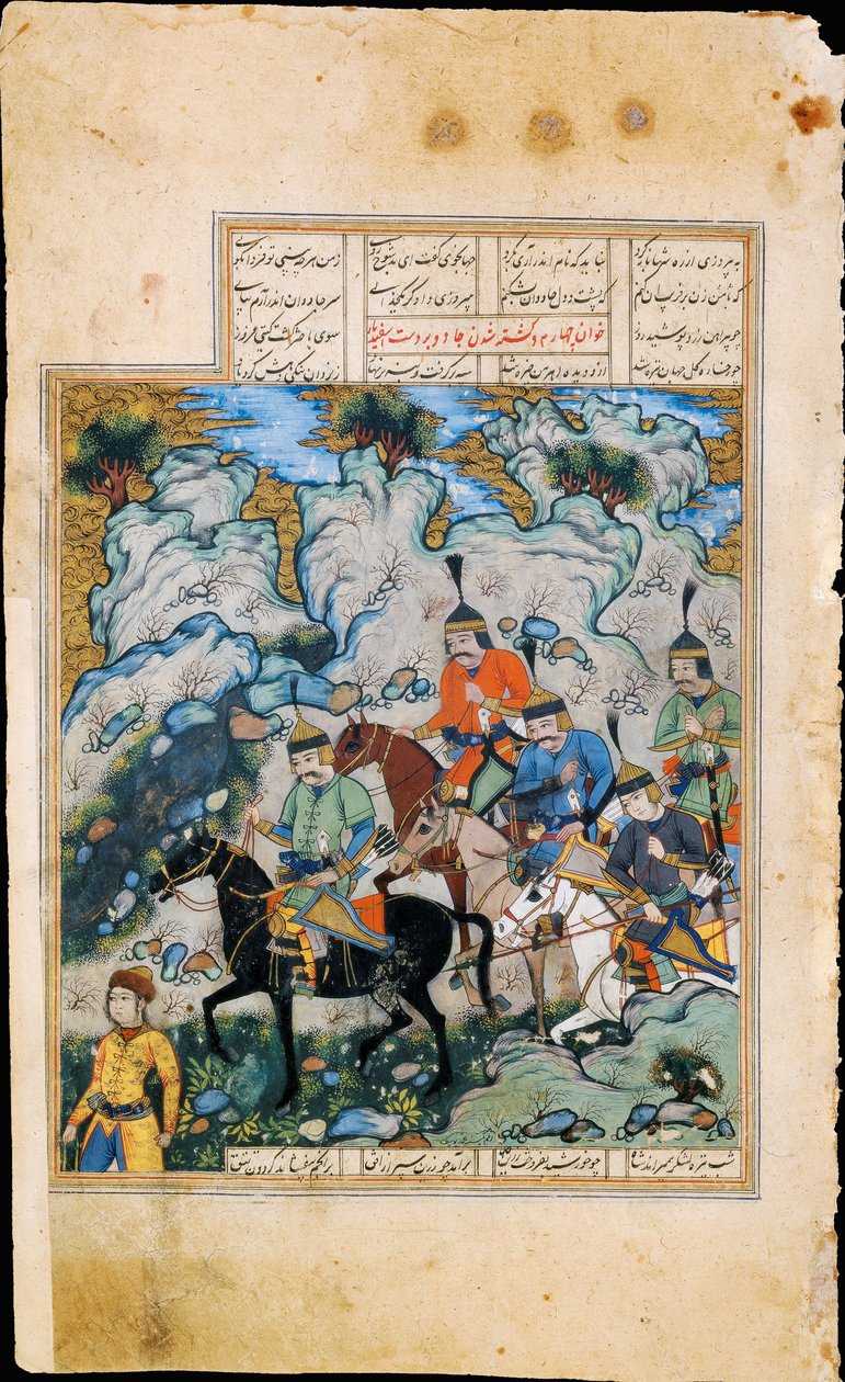 Esfandiyar og hans hærs manuskriptbelysning fra det episke Shahname af Ferdowsi af Iranian Master