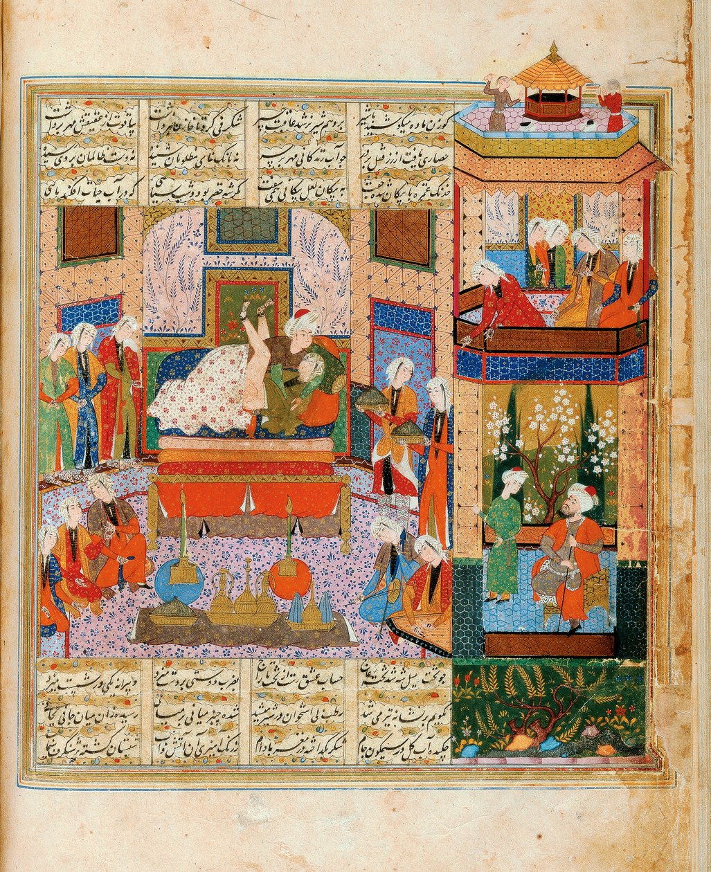 Fuldendelsen af ægteskabet mellem Khusraw og Shirin Miniature fra cyklus af otte poeti af Iranian Master