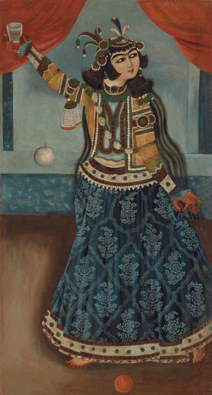 En danser i en blå kjole (olie på lærred) af Iranian School