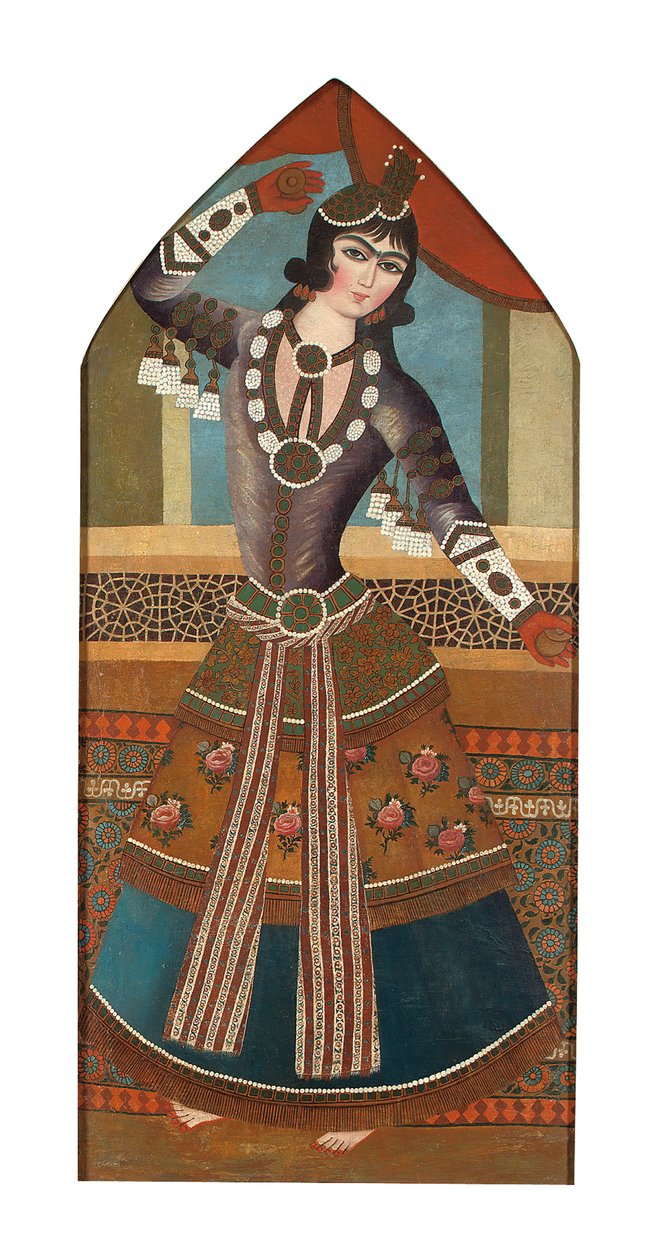 A Qajar Dancing Girl, ca. 1840 (olie på lærred) af Iranian School