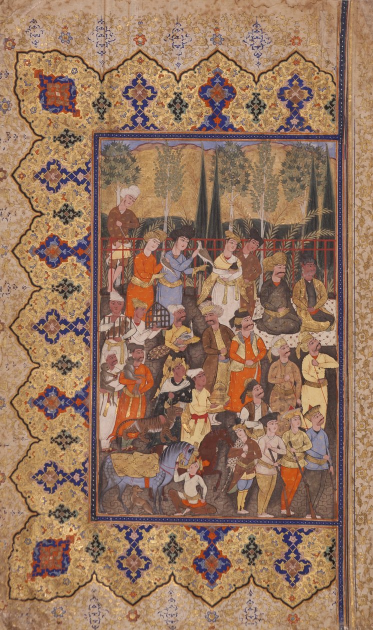 Enthronement of Luhrasp (ugennemsigtigt wc & guld på papir) af Iranian School