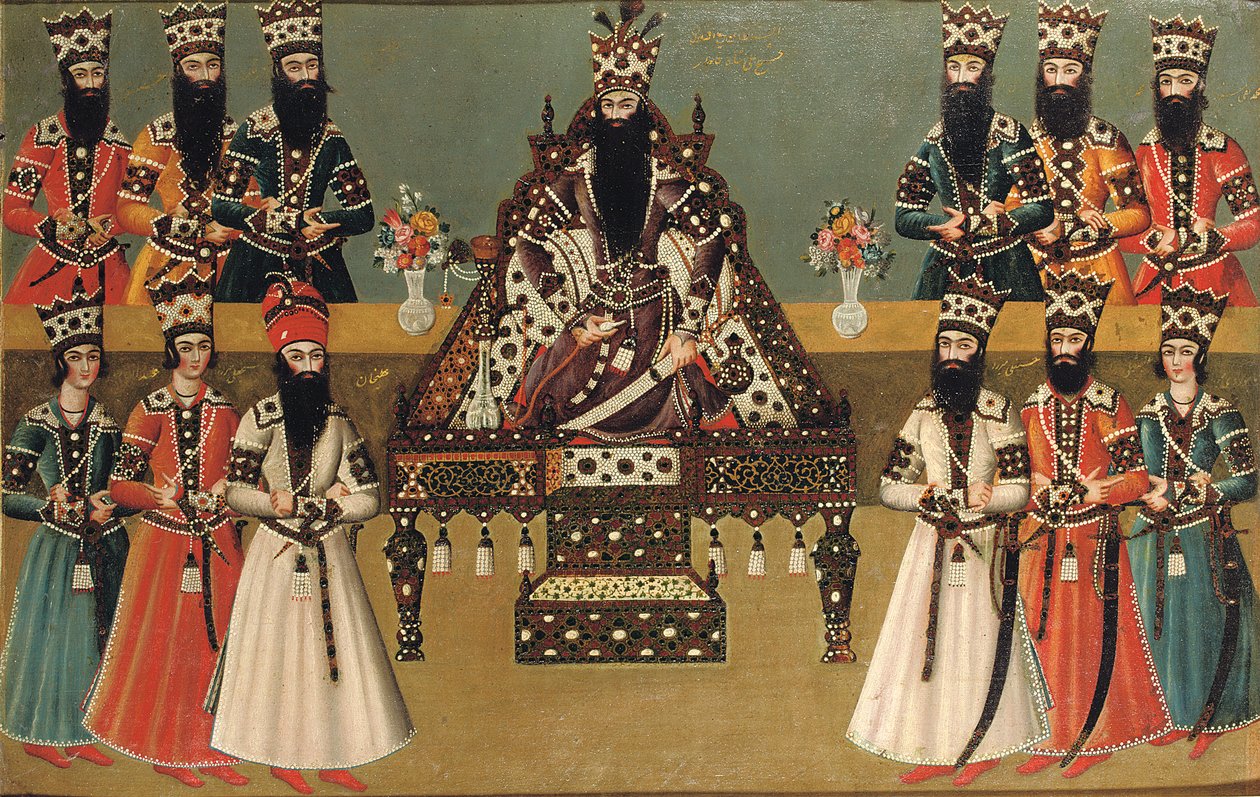 Fath "Ali Shah og hans umiddelbare hoffolk, ca. 1815 af Iranian School