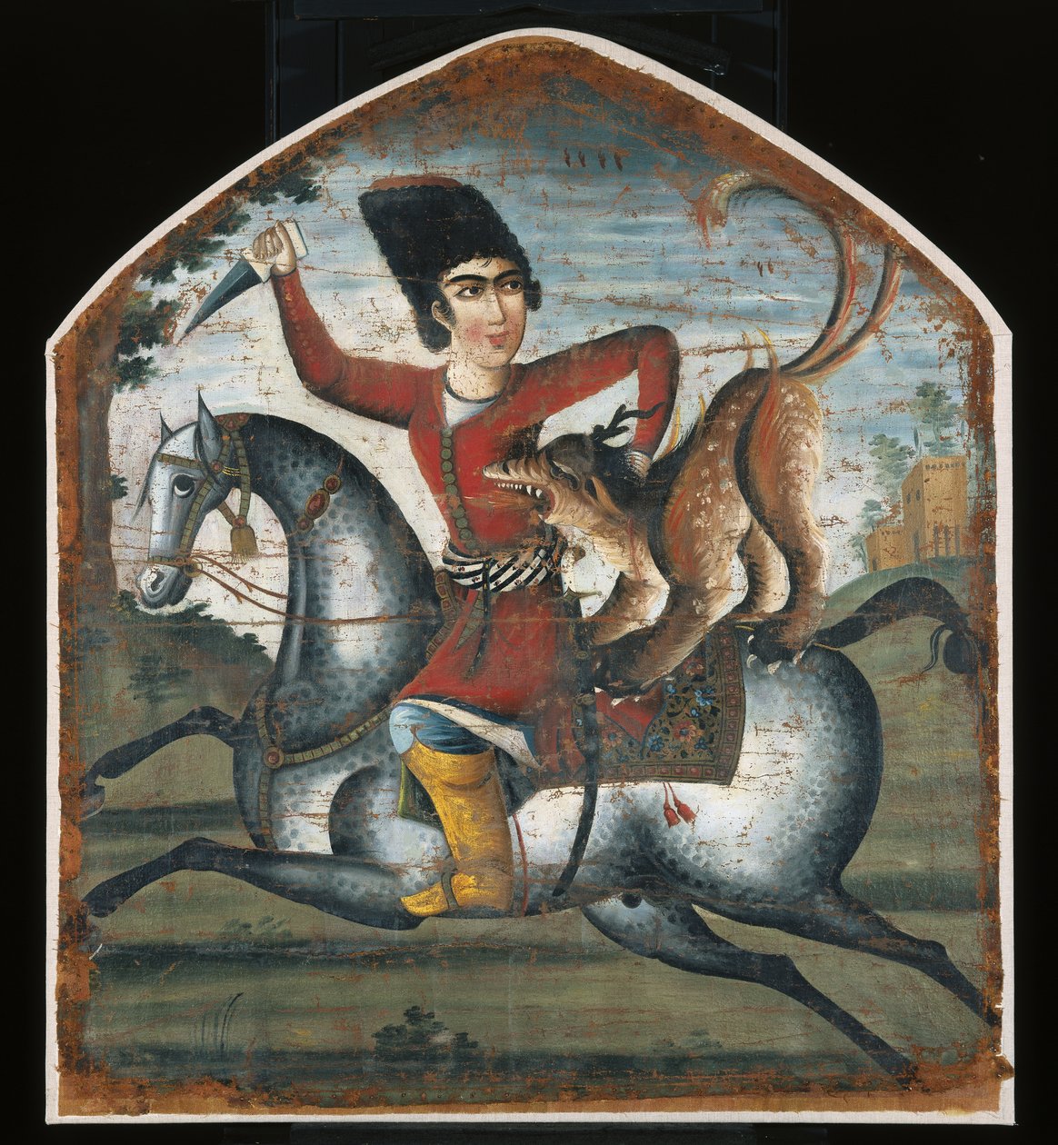 Jæger på hesteryg angrebet af et mytisk udyr, midten af det 18. århundrede (se 200943) af Iranian School