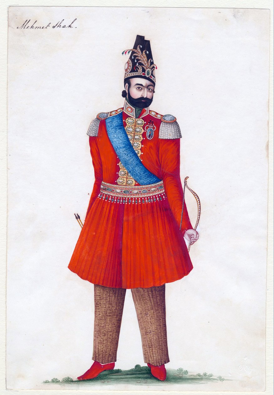 Mohammad Shah Qajar (1808-1848), konge af Persien - iransk mester - 1835 - Gouache på papir - 24,2x16,5 - Privat samling af Iranian School