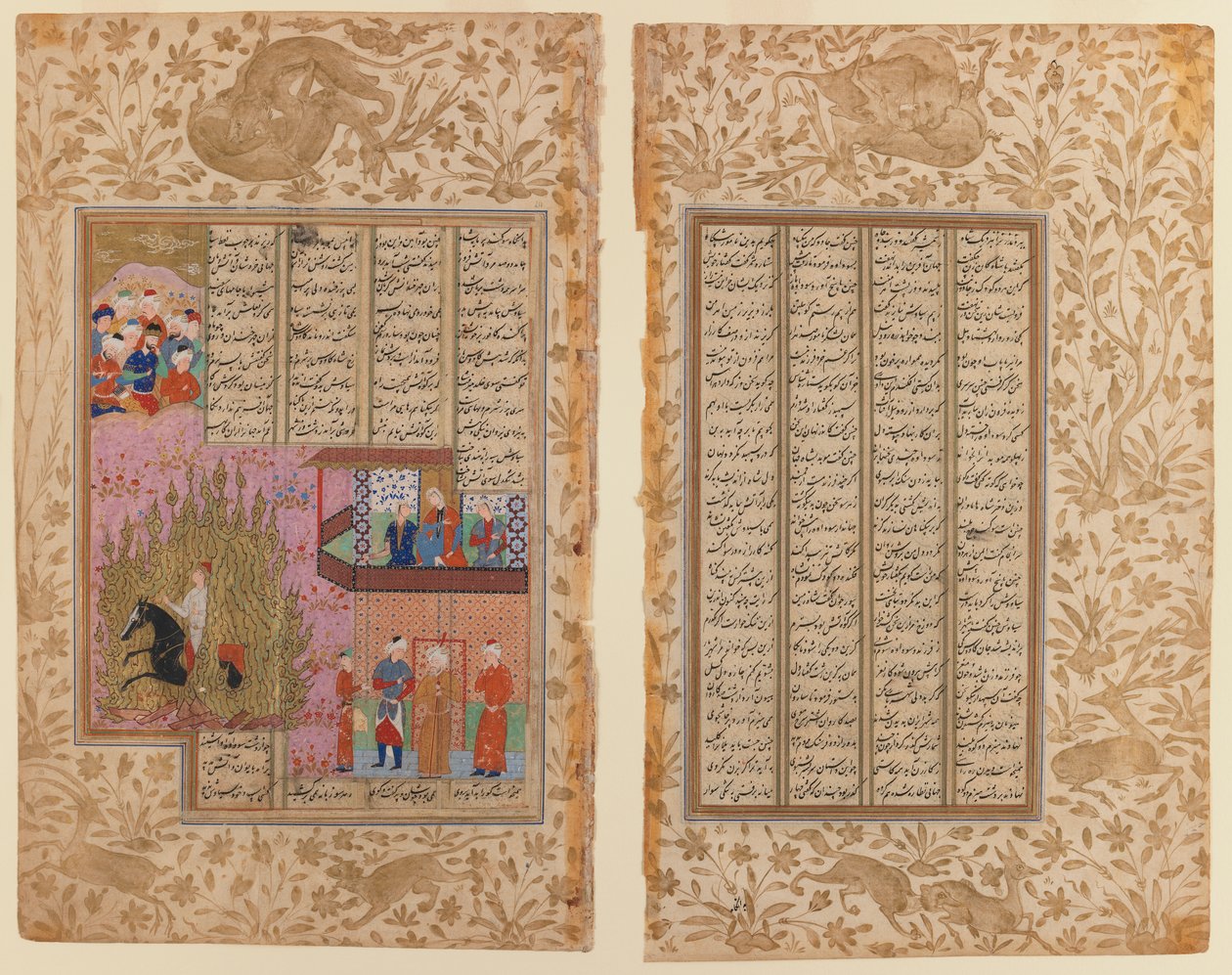 The Fire Ordeal of Siyawush fra et Shahnama-manuskript (ugennemsigtigt wc og guld på papir) af Iranian School