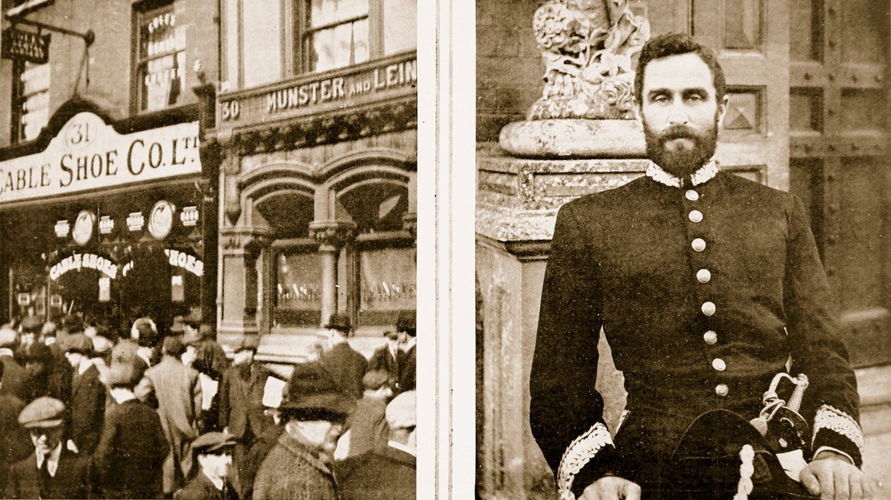 Plyndret af en Dublin Mob: A Boot-shop i Sackville Street, og anstifter af Irish Rebellion with German Aid: Sir Roger Casement, fra The Illustrated War News, 1916 af Irish Photographer