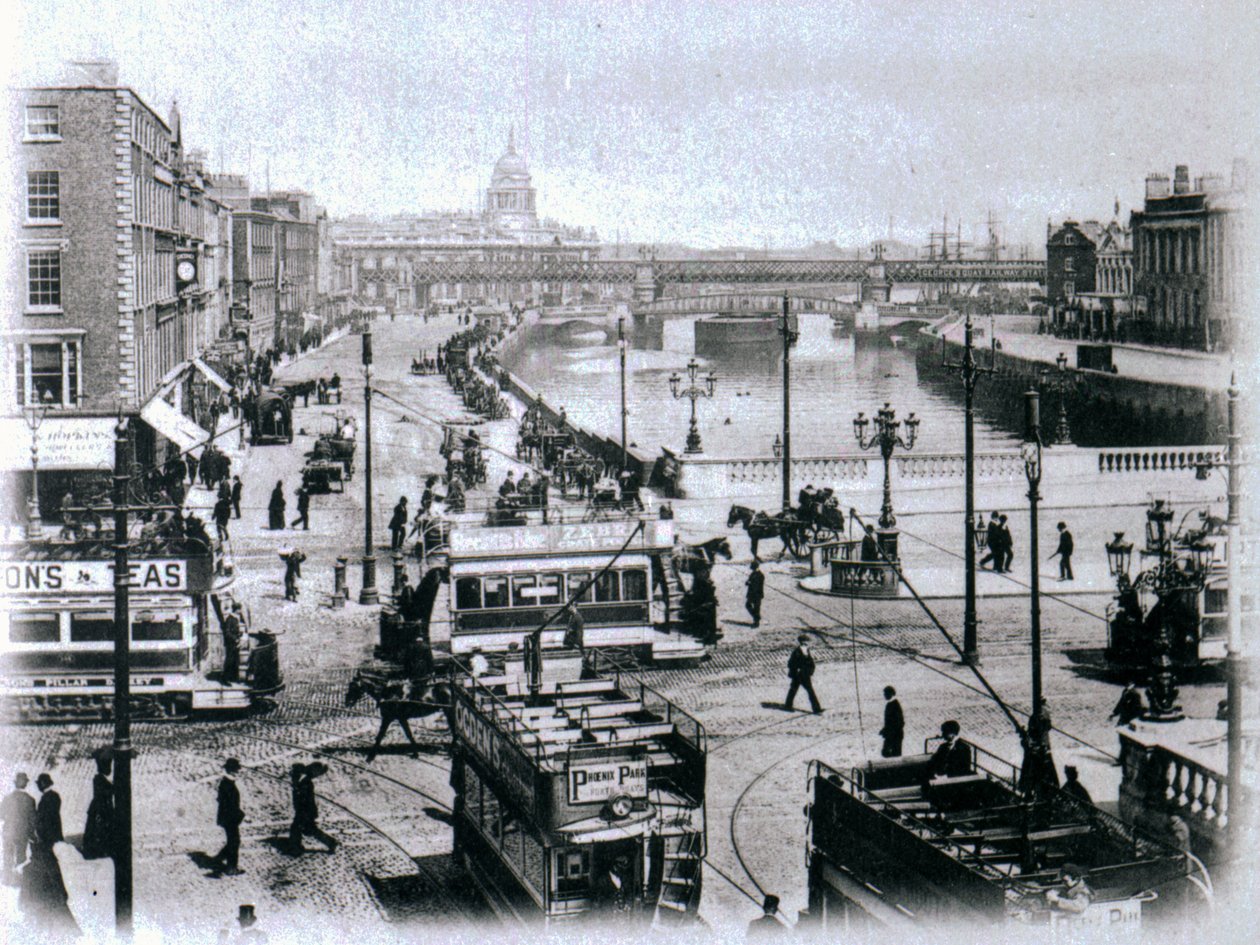 O Connell Bridge og floden Liffey, Dublin, ca. 1900 af Irish Photographer