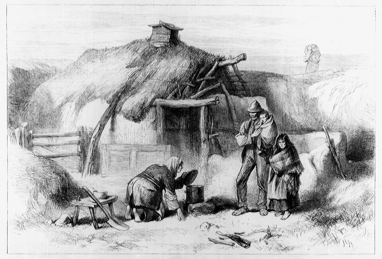 Bog-Trotters Cabin, fra "The Illustrated London News" 1879 af Irish School