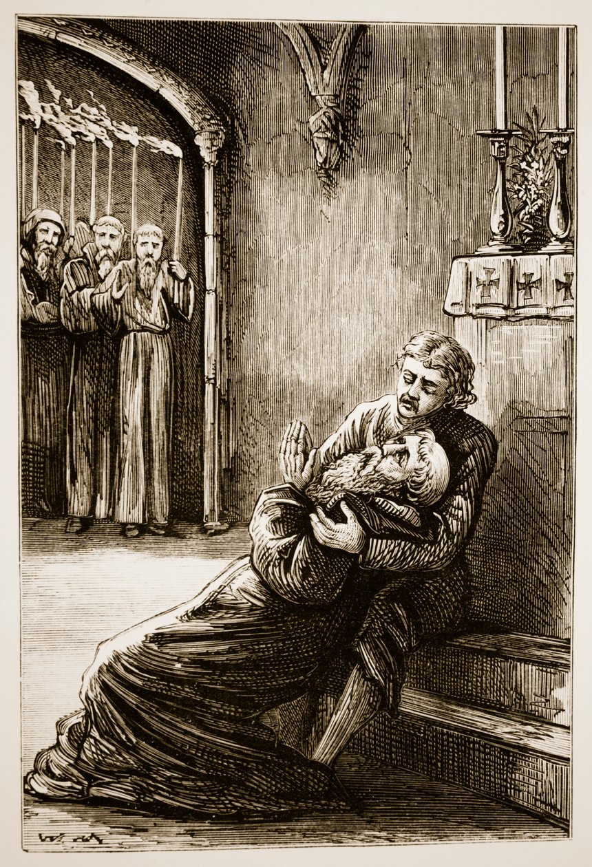 Death of St. Columba, fra The Trias Thaumaturga, eller Three Wonder-Working Saints of Ireland, af Mary Cusack (1829-99) udgivet omkring 1890
