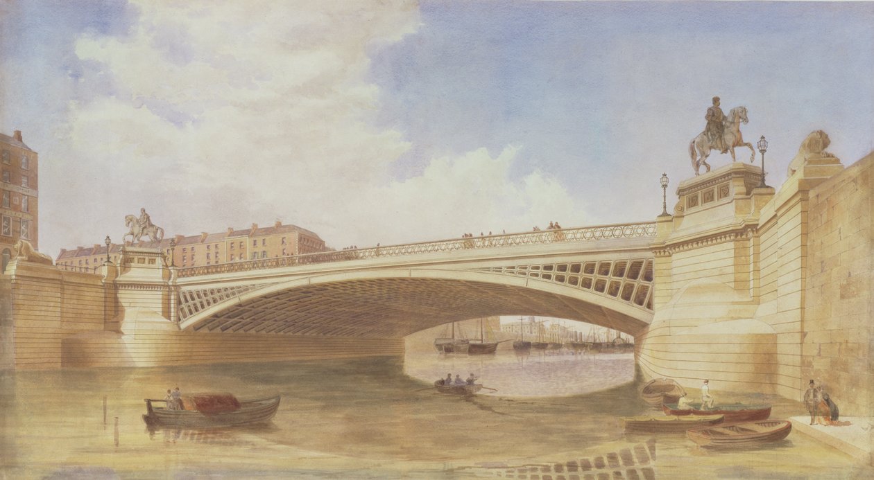 Design til Carlisle Bridge, nu OConnell Bridge, Dublin, tilskrevet kontoret for Mrs Turner og Page (wc) af Irish School