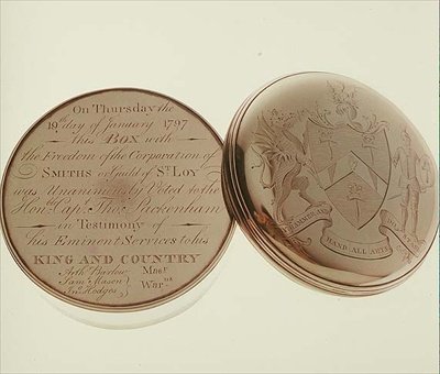 Frihedskasse, præsenteret for Hon. T. Pakenham i 1797 af Corporation of Smiths, lavet af James Keating, Dublin af Irish School