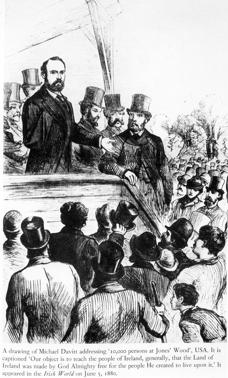 Michael Davitt taler til 100.000 personer i Jones Wood, USA, fra Irish World, 5. juni 1880 af Irish School