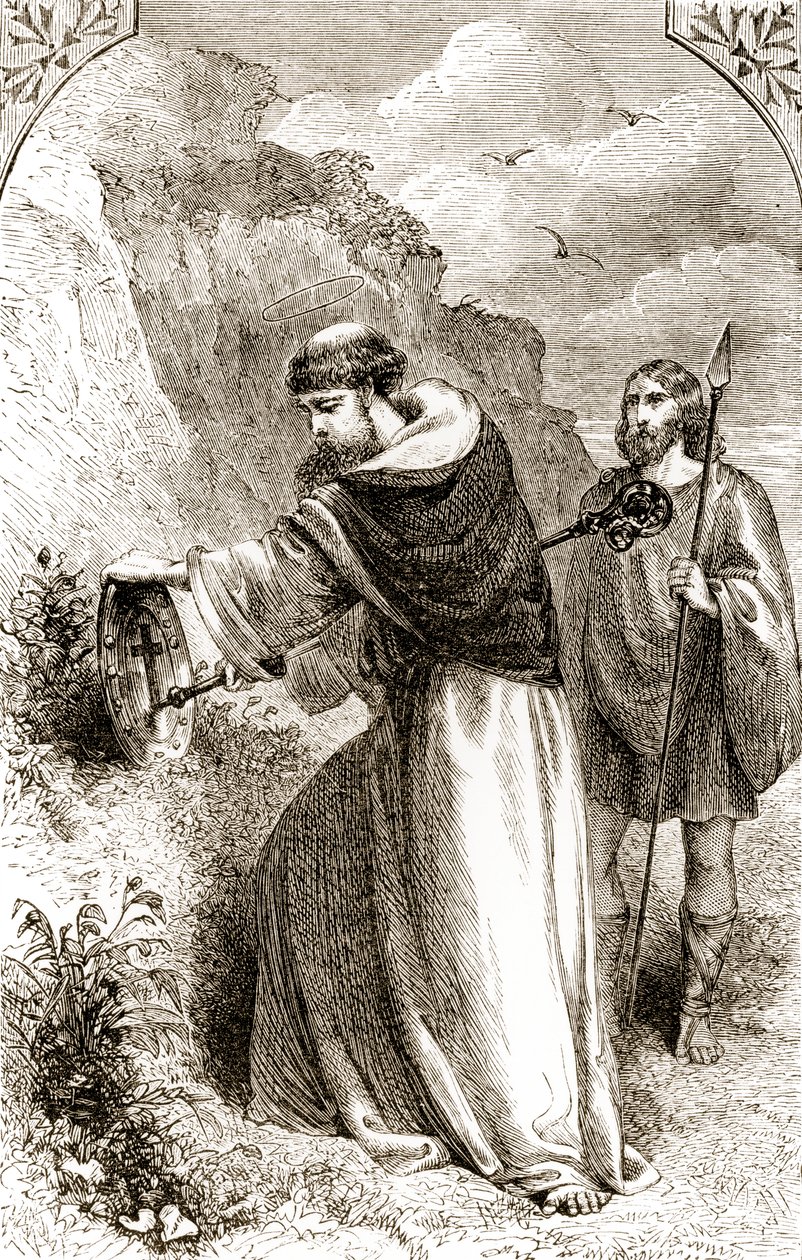 St. Patrick, der markerer Connals skjold med korset, fra The Trias Thuamaturga, eller Three Wonder-Working Saints of Ireland, af Mary Cusack (1829-99) udgivet ca. 1890