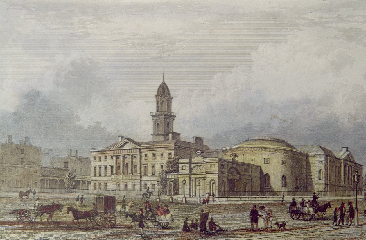 Rotunda Hospital, Dublin (farvelitografi) af Irish School