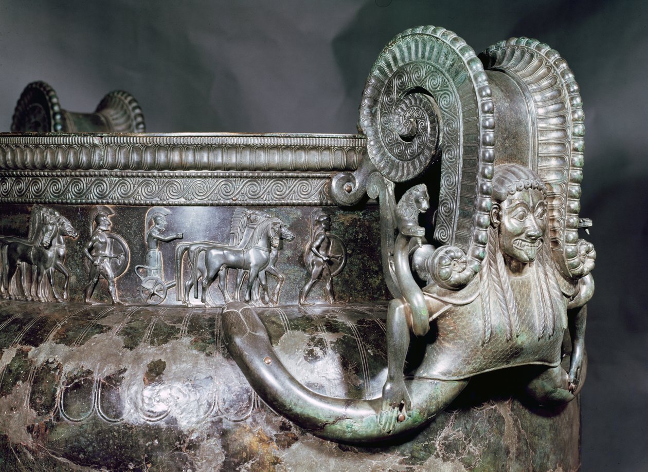 Detalje af gorgonhåndtaget fra et krater, fra graven til en prinsesse af Vix bronze af Iron Age