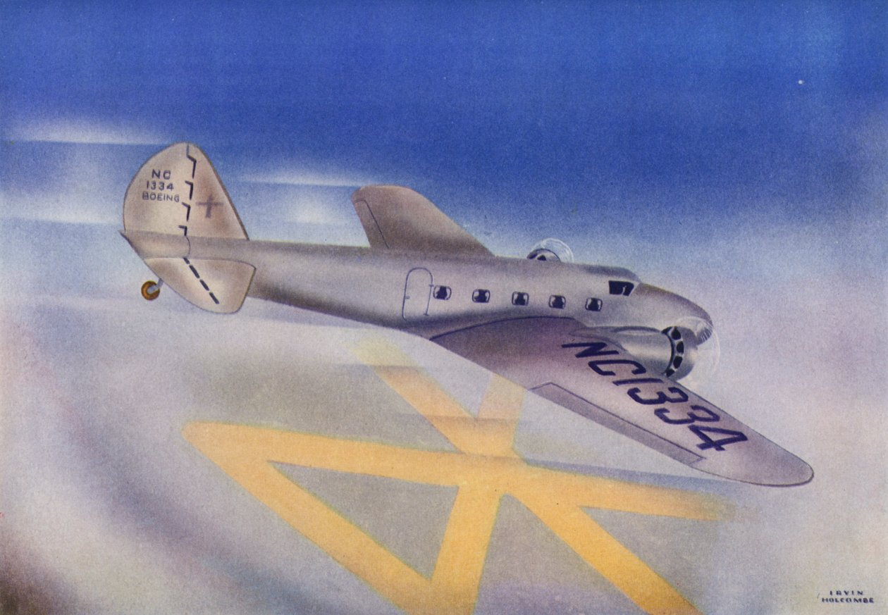 Boeing 247D (farvelitografi) af Irvin L. Holcombe