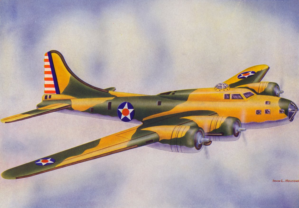 Boeing B-17E, Flying Fortress (farvelitografi) af Irvin L. Holcombe