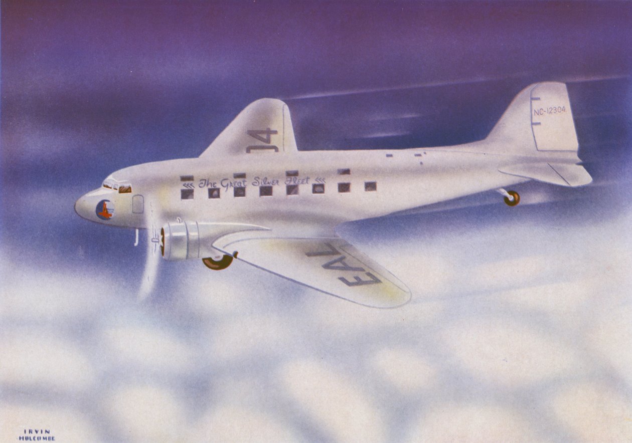 Douglas DC-3 (farvelitografi) af Irvin L. Holcombe