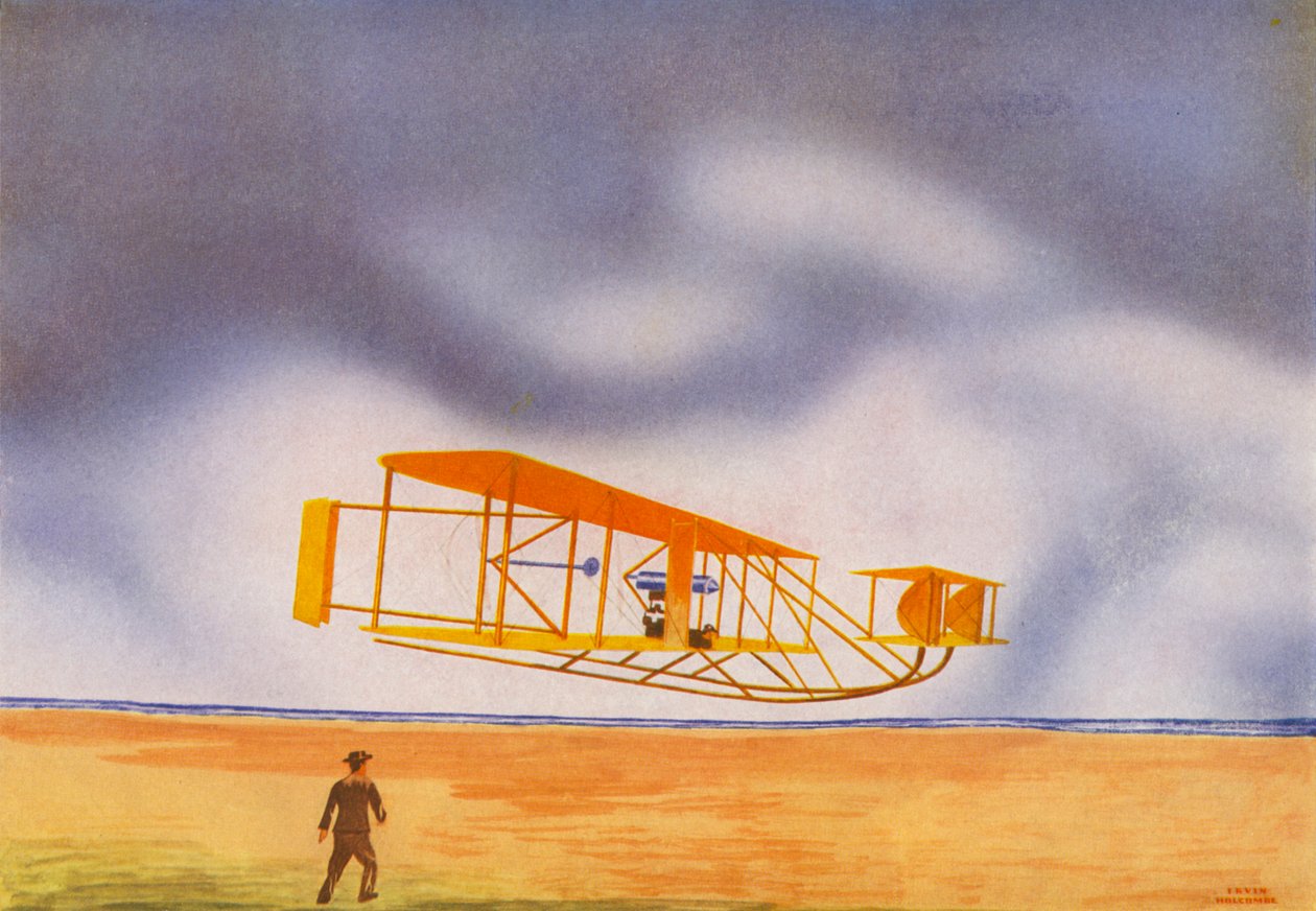 Brødrene Wrights fly (farvelitografi) af Irvin L. Holcombe