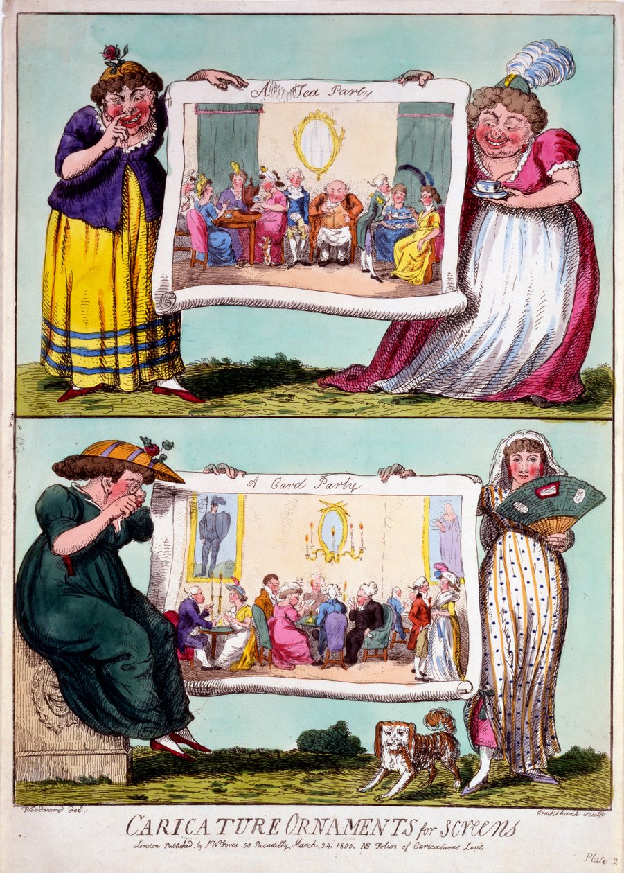 Karikaturpynt til skærme, 1800 (håndfarvet gravering) af Isaac Cruikshank