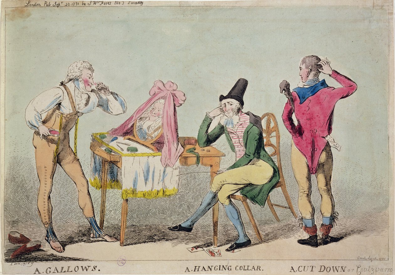 Tegning af de franske aristokratiske emigranter i England under revolutionen, 1791 af Isaac Cruikshank
