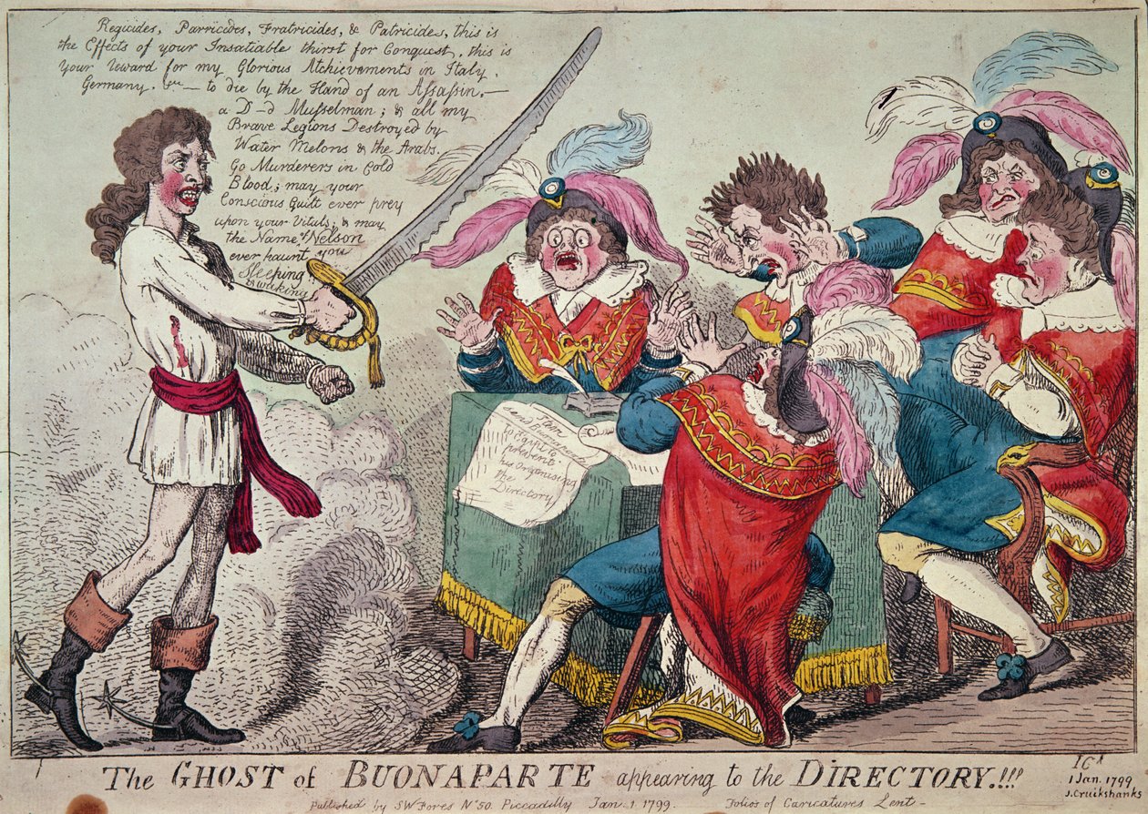 The Ghost of Buonaparte dukker op for Directory!!!, London, 1799 (farveætsning) af Isaac Cruikshank