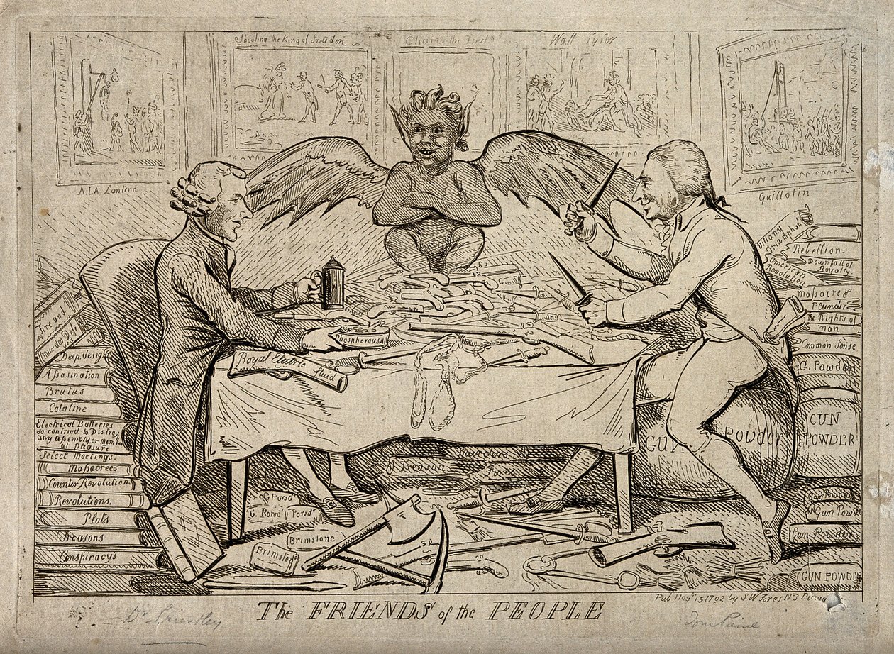 Den republikanske solidaritet mellem Joseph Priestley og Thomas Paine. 1792 af Isaac Cruikshank