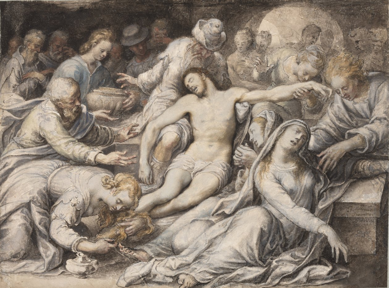 PD.5-1957 Klagesangen over den døde Kristus, c.1585 (wc und gouache) af Isaac Oliver