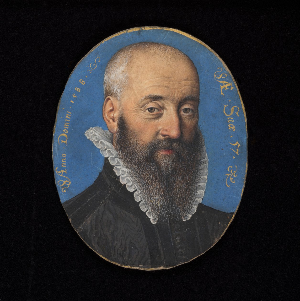 Portrætminiature af en ukendt mand på 57 år, 1588 (wc på vellum) af Isaac Oliver