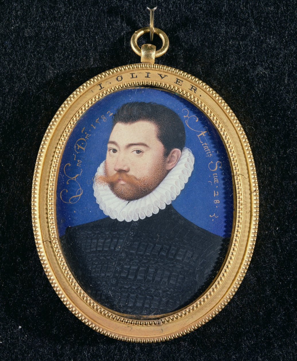 Portræt af en ukendt mand, 28 år, 1582 (wc på vellum) af Isaac Oliver