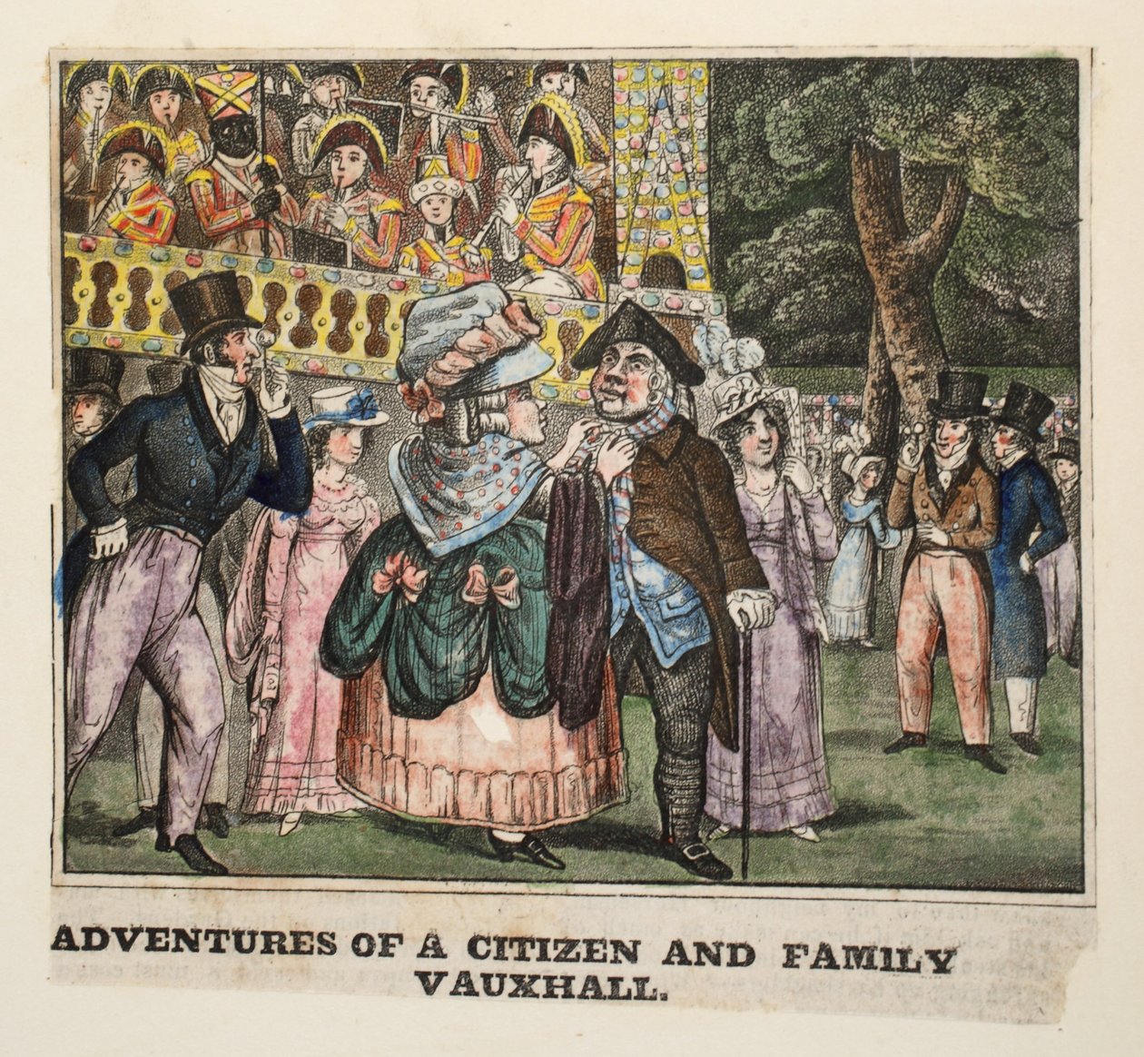 Adventures of a Citizen and Family Vauxhall, 1826 (håndfarvet gravering) af Isaac Robert Cruikshank