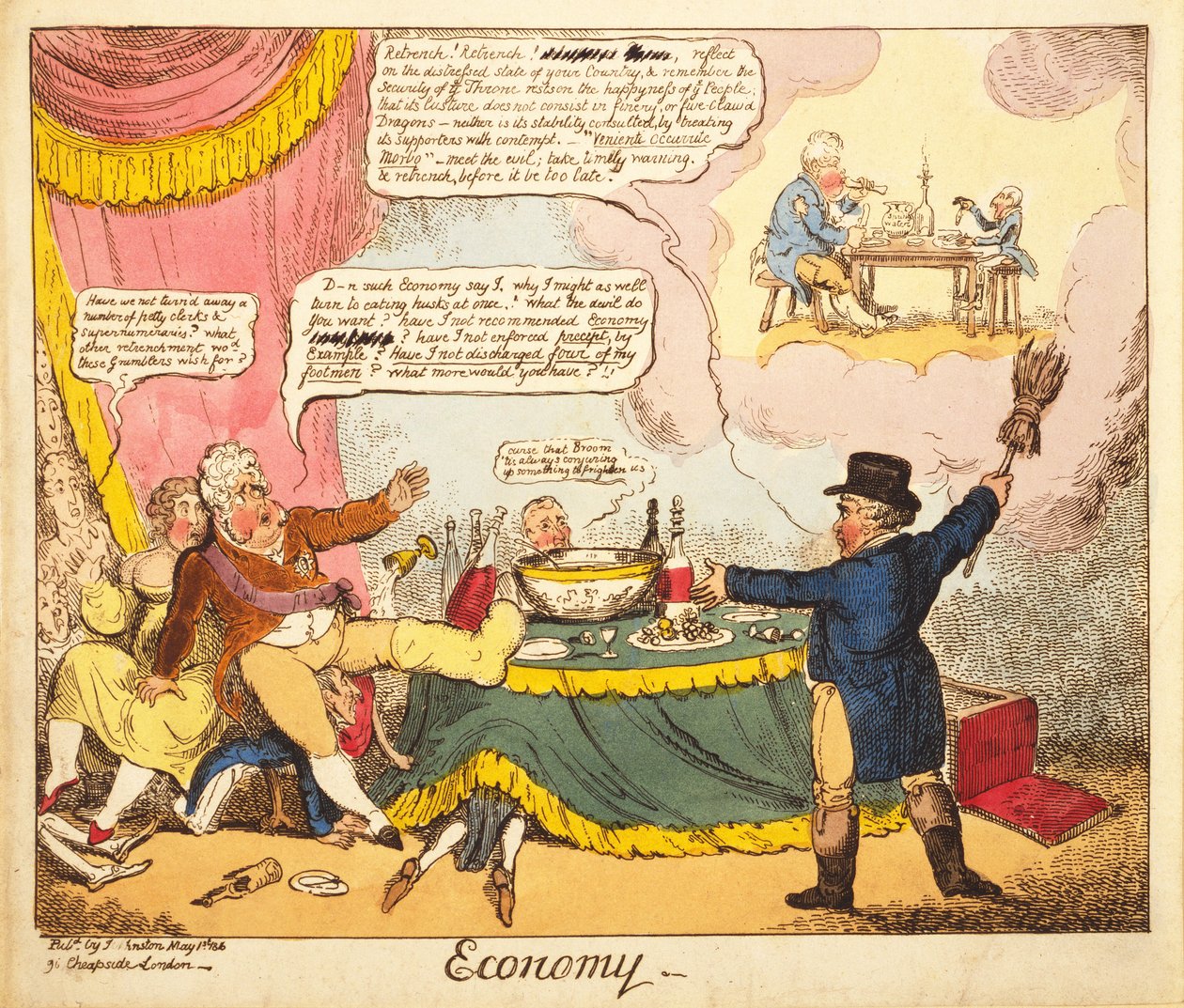 Økonomi, 1816 (håndkoloreret gravering) af Isaac Robert Cruikshank
