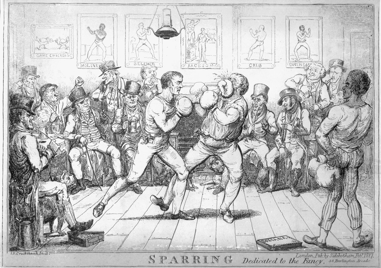 Sparring, 1817 af Isaac Robert Cruikshank
