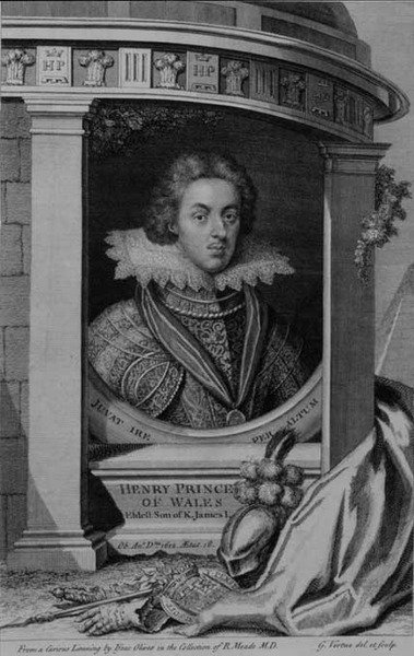 Henry (1594-1612), prins af Wales, graveret af George Vertue (1684-1756) (stik) af Isaac (after) Oliver