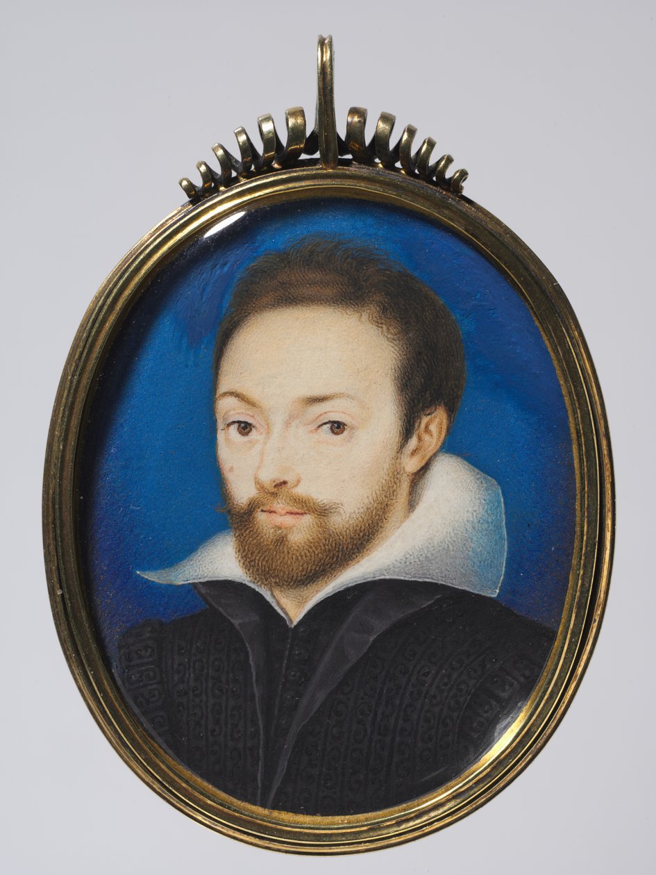 Portræt af en mand, ca. 1615 (akvarel på kort i en senere forgyldt sølvramme) af Isaac (after) Oliver