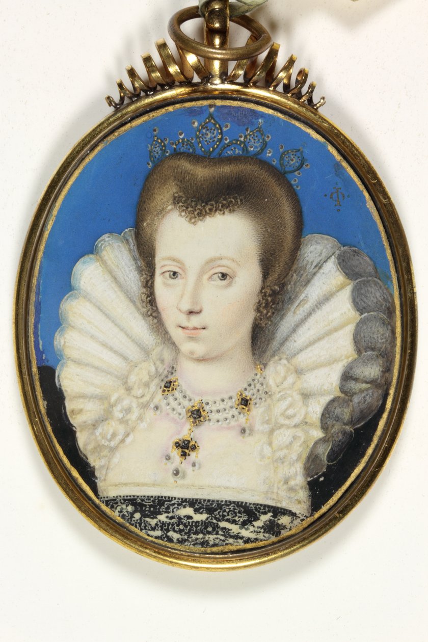 En dame traditionelt identificeret som Elizabeth Brugge, Lady Kennedy (akvarel på vellum) af Isaac (attr. to) Oliver
