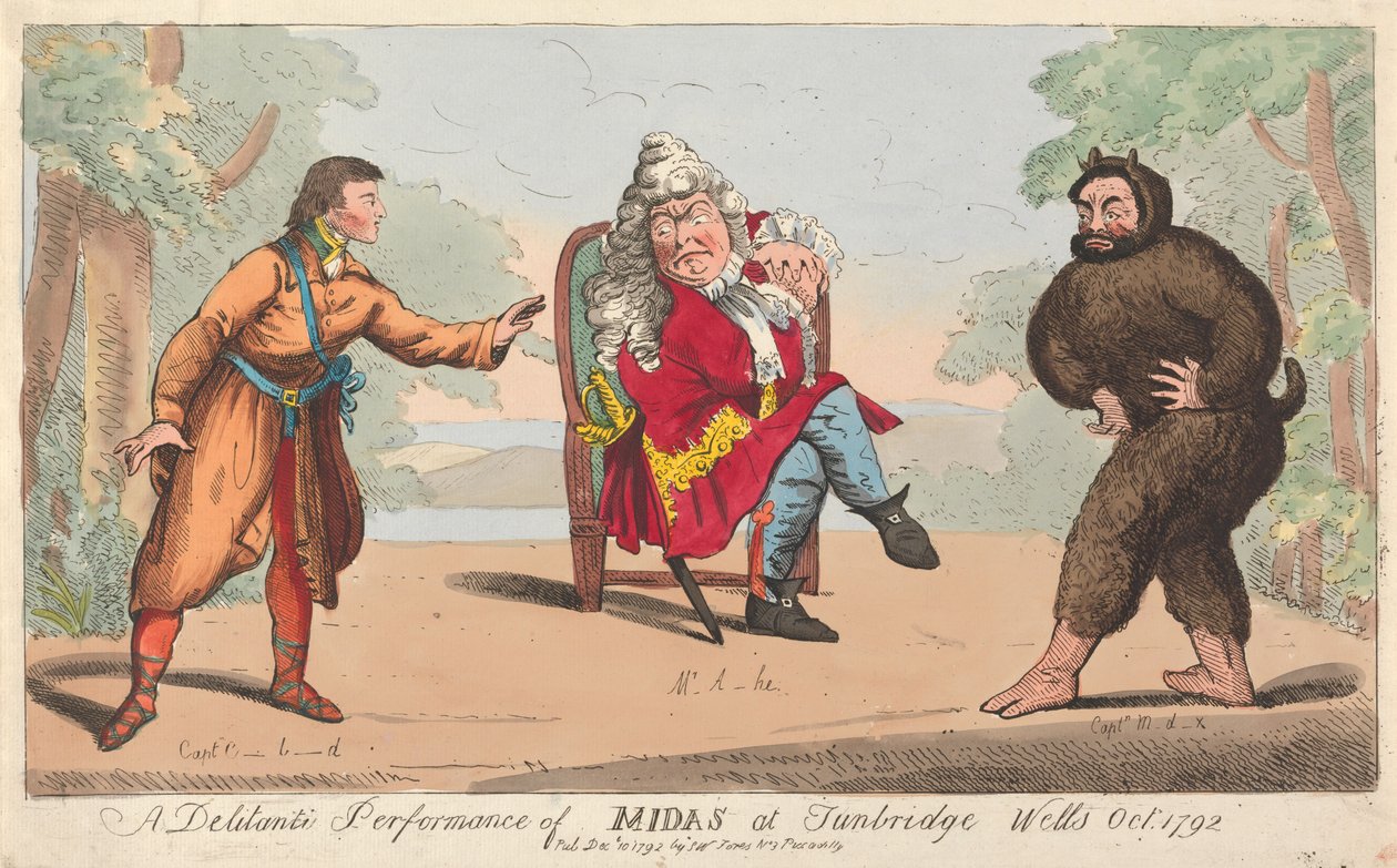 Eine Delitanti-Aufführung von Midas in Turnbridge Wells, Oktober 1792 af Isaac Cruikshank