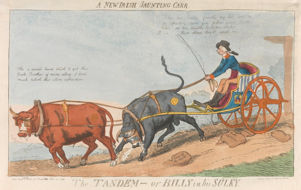 Ein neuer irischer Jaunting Carr. Das Tandem - oder Billy in seinem Sulky af Isaac Cruikshank