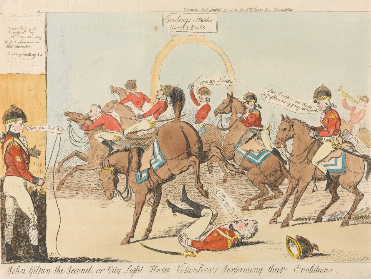 John Gilpin der Zweite, oder City Light House Volunteers bei ihren Übungen (aus: Caricature, Bd. 3) af Isaac Cruikshank